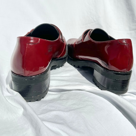 Burgundy Patent Faux Leather Chunky Rubber Sole Loafer w Metal Hardware - Picture 5 of 6